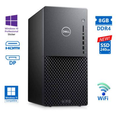 Dell XPS 8940 Tower WiFi i7-10700/8GB DDR4/240GB SSD New/DVD/10P Grade A Refurbished PC