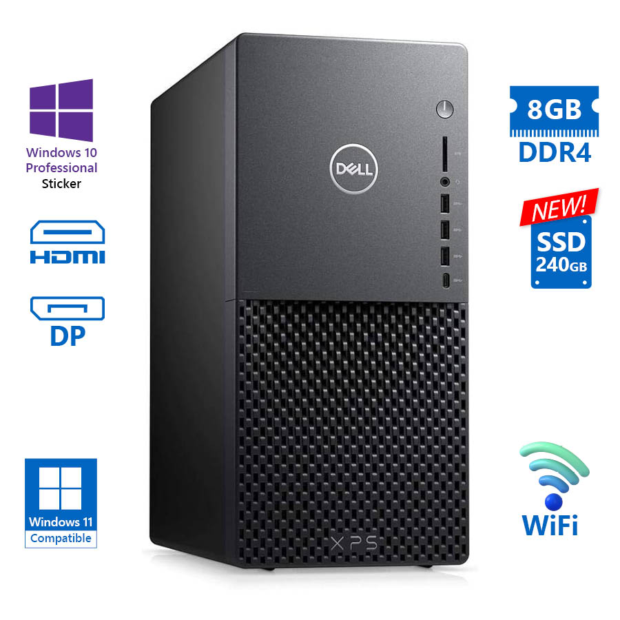 Dell XPS 8940 Tower WiFi i7-10700/8GB DDR4/240GB SSD New/DVD/10P Grade A Refurbished PC