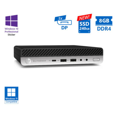 HP EliteDesk 705G5 DM AMD Ryzen 3 Pro 3200G/8GB DDR4/240GB SSD New/No ODD/10P Grade A Refurbished PC