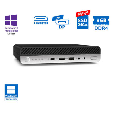 HP EliteDesk 800G4 DM i5-8500T/8GB DDR4/240GB SSD New/No ODD/10P Grade A Refurbished PC