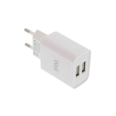 Universal 2xUSB FastTravel Wall Charger 5VDC/2.4A (12W) Λευκό Well PSUP-USB-W22401WE-WL