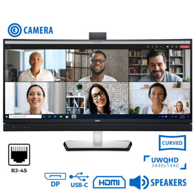 Used Monitor C3422WE Curved Video Conferencing/Dell/34``UW-QHD/w/Camera/3440x1440/Black/w/Speakers/D