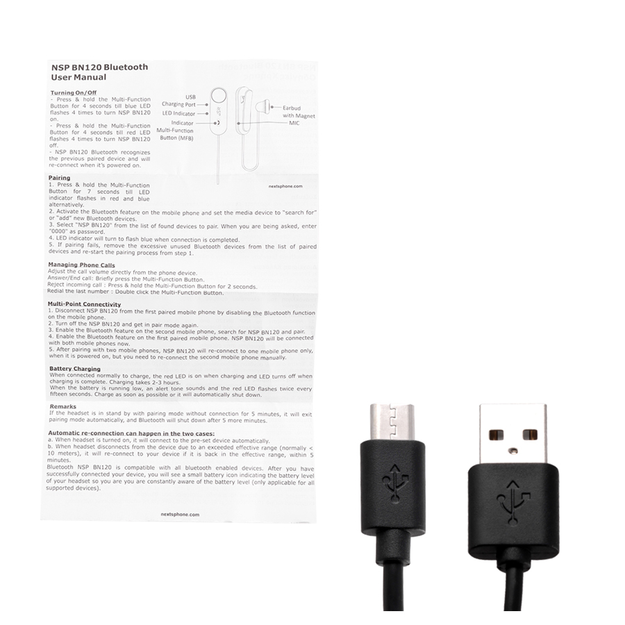 Ακουστικό Bluetooth V5.3 με μικρόφωνο και Magnet Clip (2 Devices) NSP BN120 - Image 4