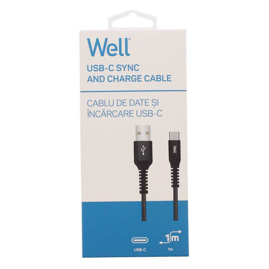Καλώδιο 3A USB 2.0 σε Type-C Φόρτισης - Data 1m Μαύρο Well USB/USBC-1BK01-WL - Image 2