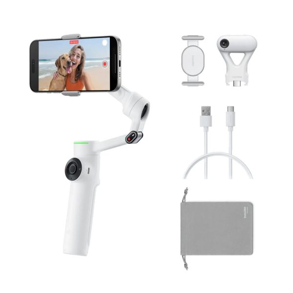Insta360 Flow 2 AI Tracker Bundle White - A.I. Powered Gimbal Stabilzer for Smartphone