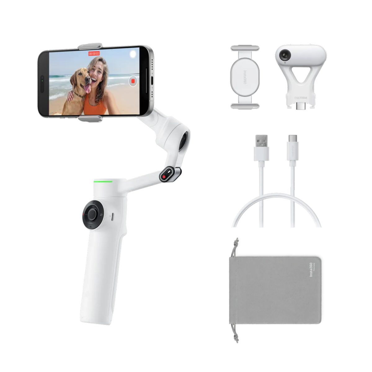 Insta360 Flow 2 AI Tracker Bundle White - A.I. Powered Gimbal Stabilzer for Smartphone Insta360 Flow 2 AI Tracker Bundle White - A.I. Powered Gimbal Stabilzer for Smartphone