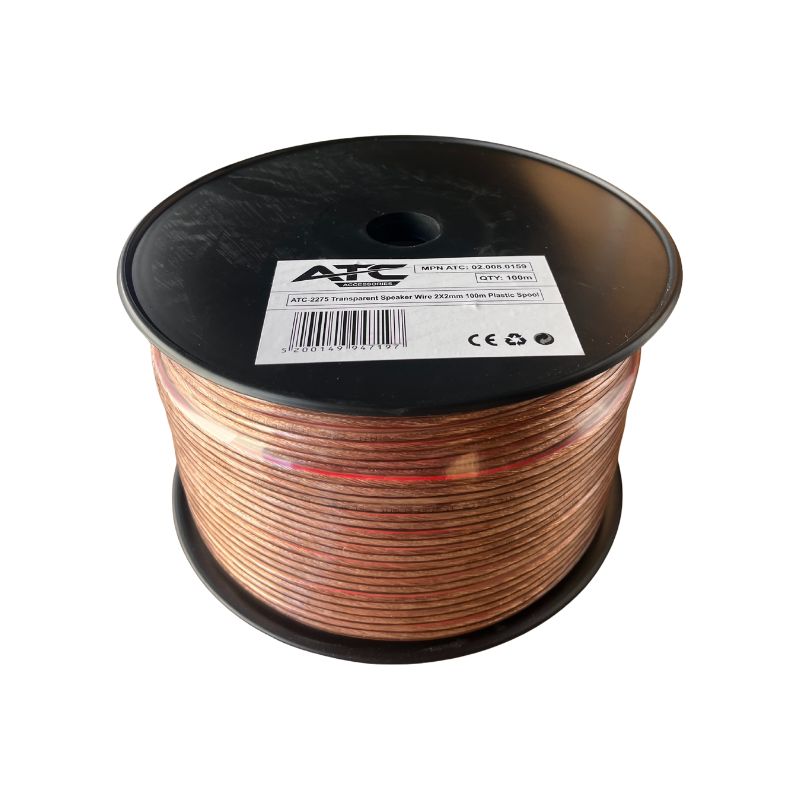 2275 Στροφείο Καλώδιο Ηχείου Διαφανές 2x2mm 100m Atc