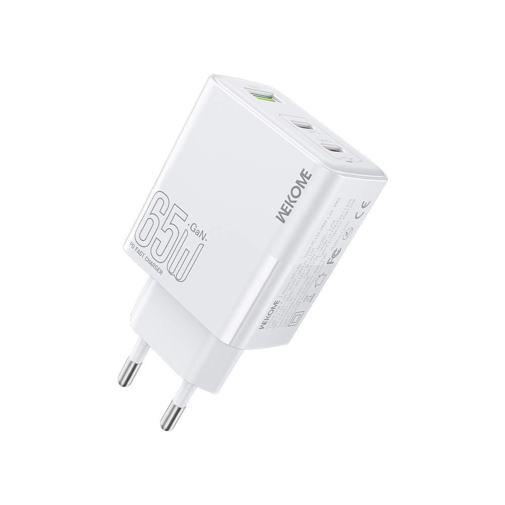 Φορτιστής Σπιτιού GaN PD 65W WK WP-U66 3 Θέσεων Λευκό - Repairland