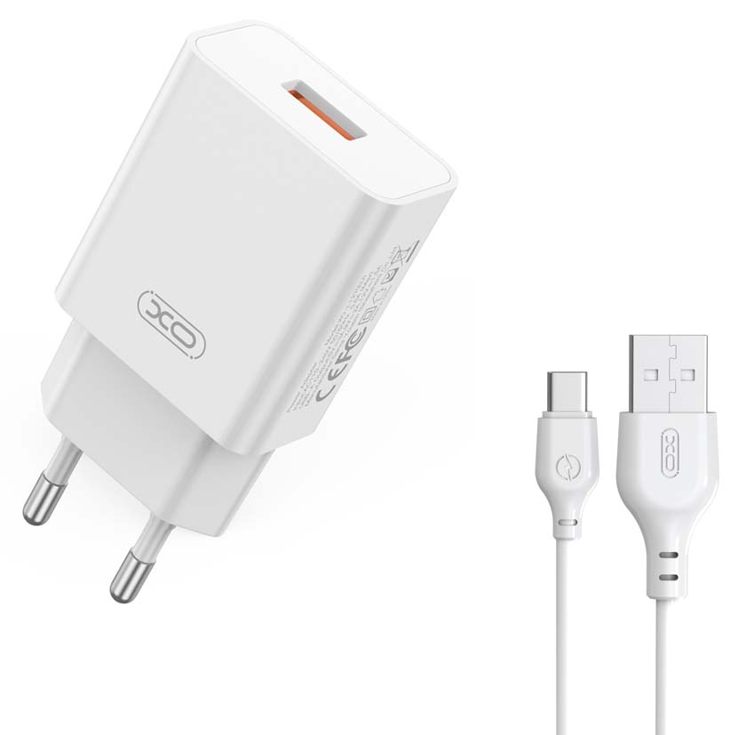 XO L127 USB-A QC18W Φορτιστής Γρήγορης Φόρτισης με Type-C Καλώδιο XO