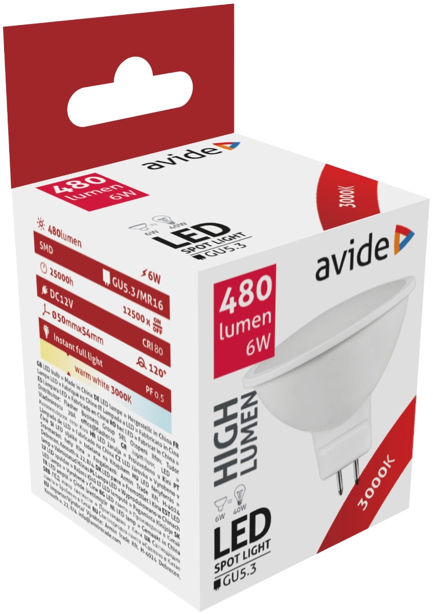 Avide LED Σπότ Αλουμίνιο + Πλαστικό 6W GU5.3 12V 120° Θερμό 3000K Avide