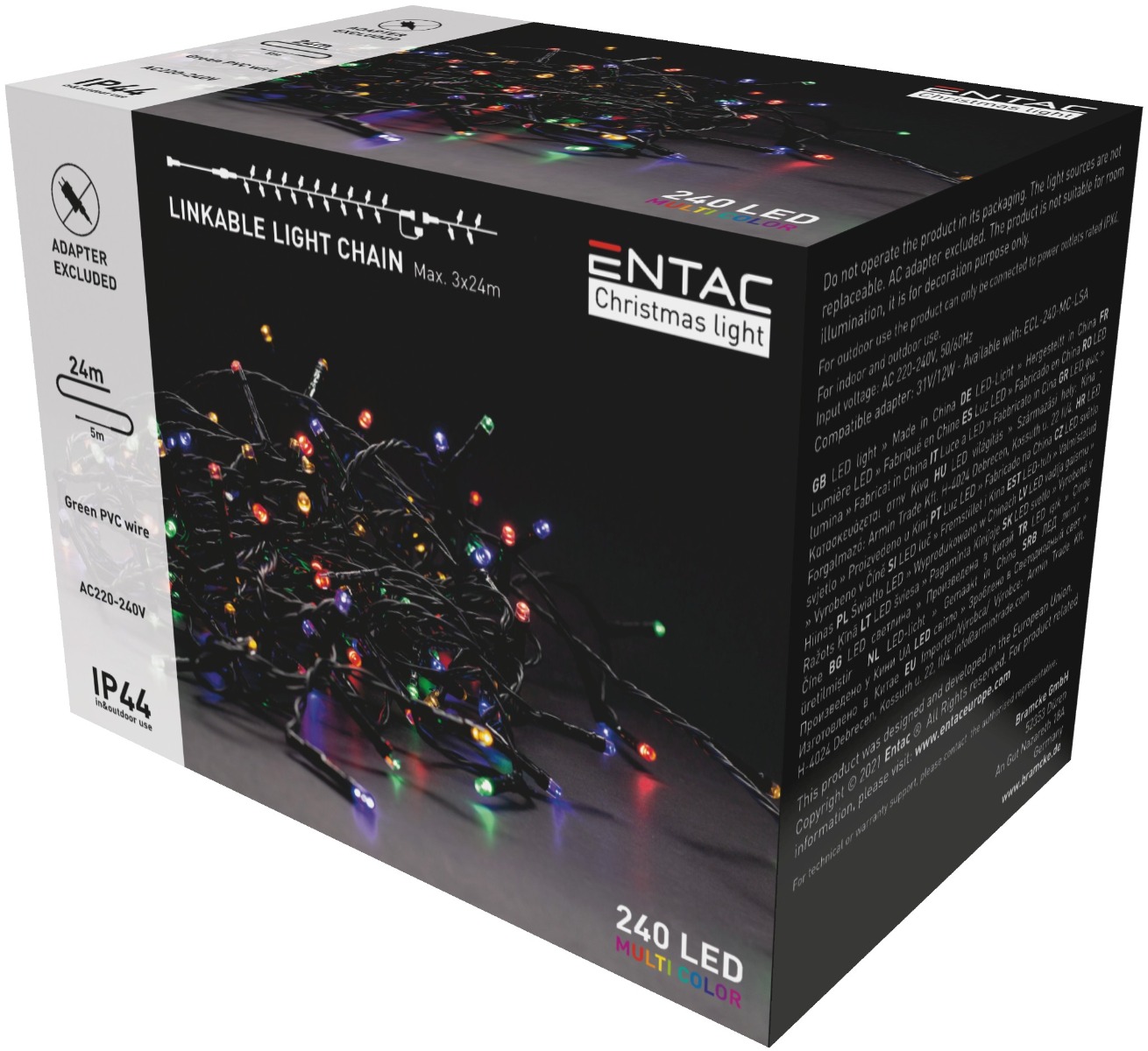 Entac Χριστουγεννιάτικα Λαμπάκια Επέκταση IP44 240 LED Πολύχρωμα 24m (Χωρίς Τροφοδοτικό) Entac
