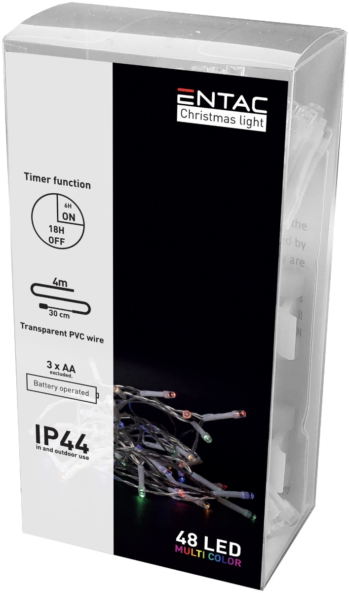 Entac Χριστουγεννιάτικα Λαμπάκια IP44 48 LED με Χρονοδιακόπτη Πολύχρωμα 4m (3xAA Δεν περιλαμβ.) Entac