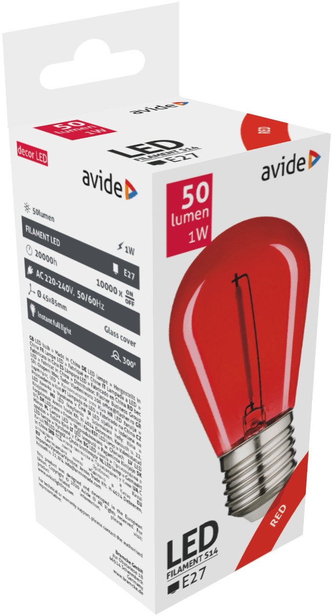 Avide LED Διακοσμητική Λάμπα Filament 0.6W E27 Κόκκινο Avide