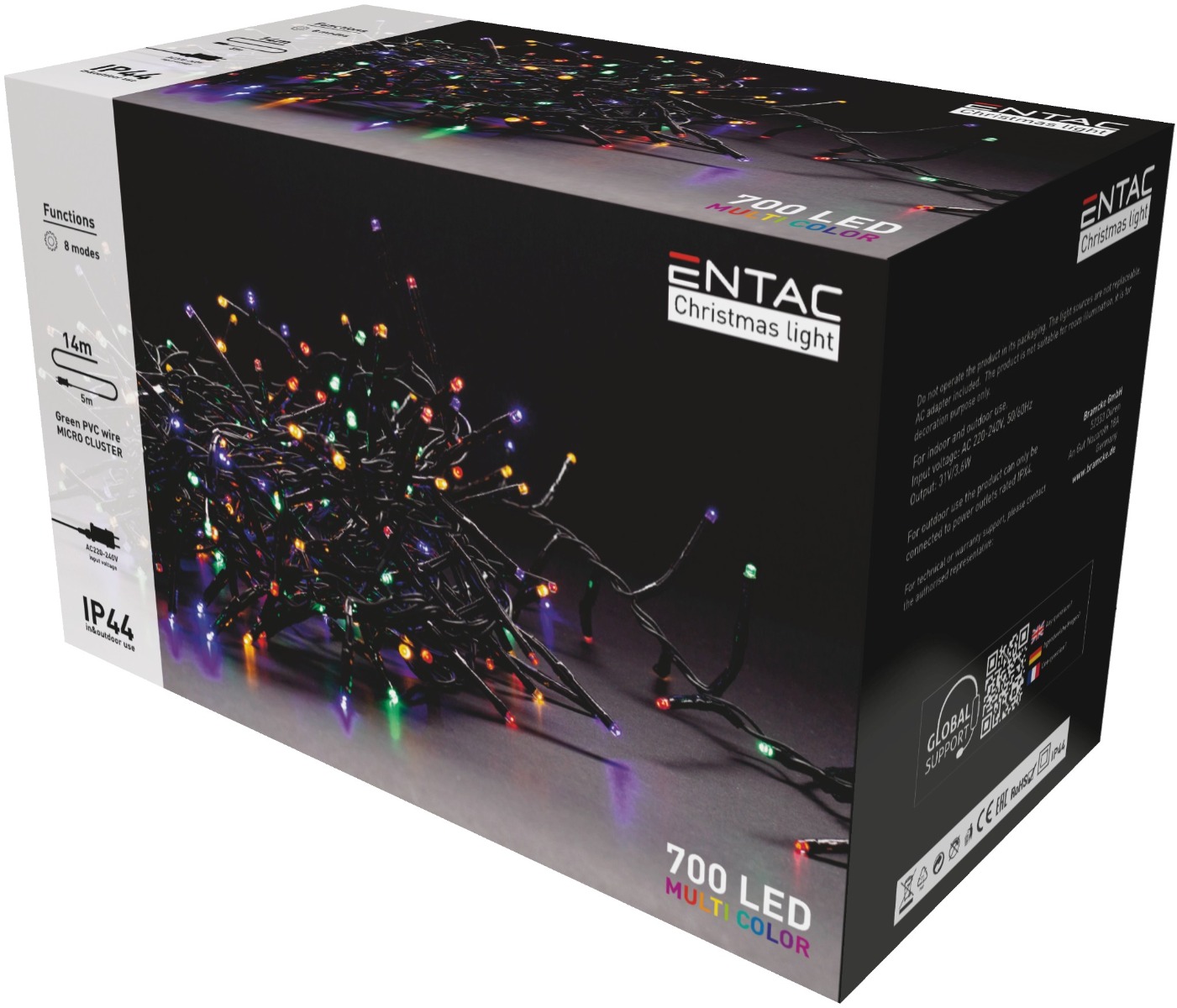 Entac Χριστουγεννιάτικα Λαμπάκια IP44 700 LED Ψείρες Πολύχρωμα 14m Entac