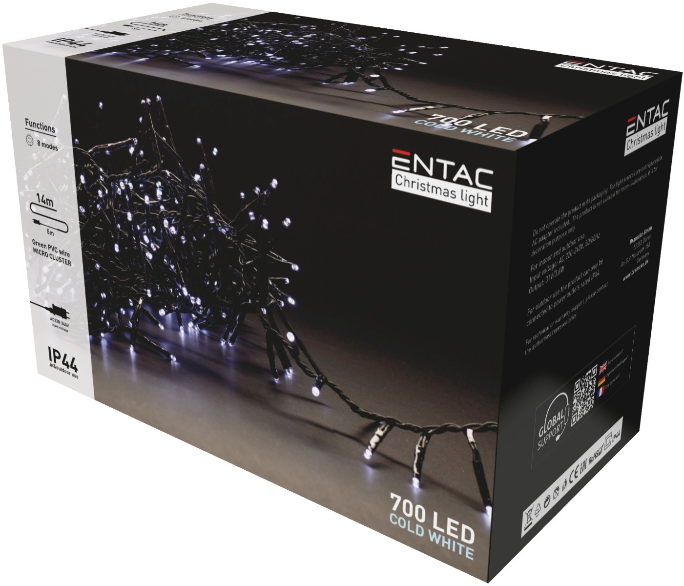 Entac Χριστουγεννιάτικα Λαμπάκια IP44 700 LED Ψείρες Ψυχρό 14m Entac
