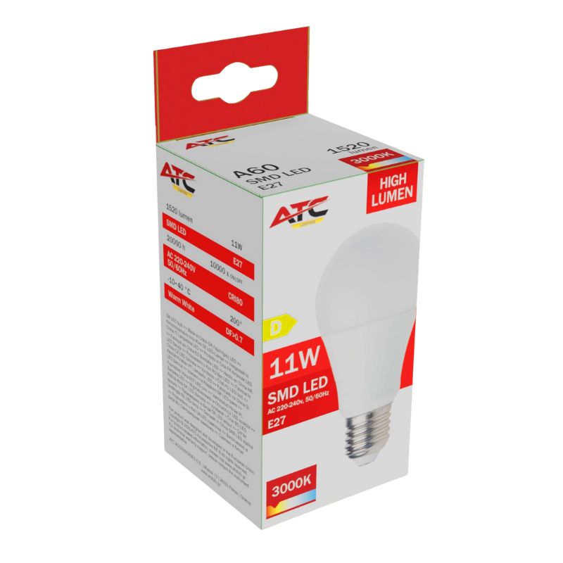 ATC SMD LED High Lumen Λαμπτήρας A60 230V 11W/1520LM E27 3000K Atc