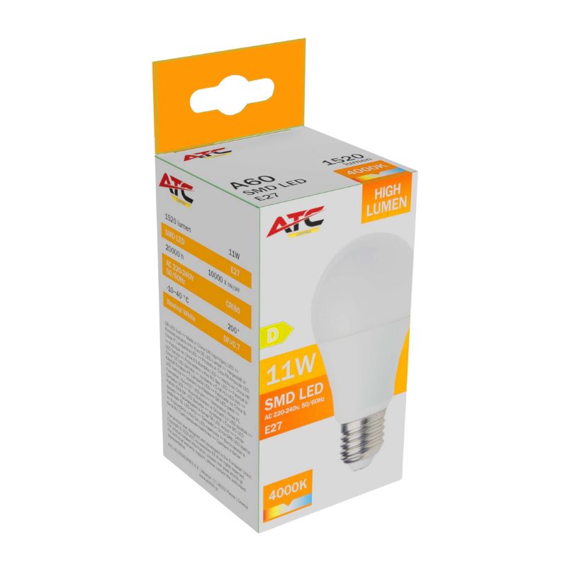 ATC SMD LED High Lumen Λαμπτήρας A60 230V 11W/1520LM E27 4000K Atc