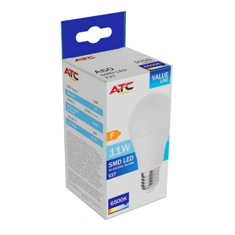 ATC SMD LED Λαμπτήρας A60 230V 11W/1055LM E27 6500K Atc