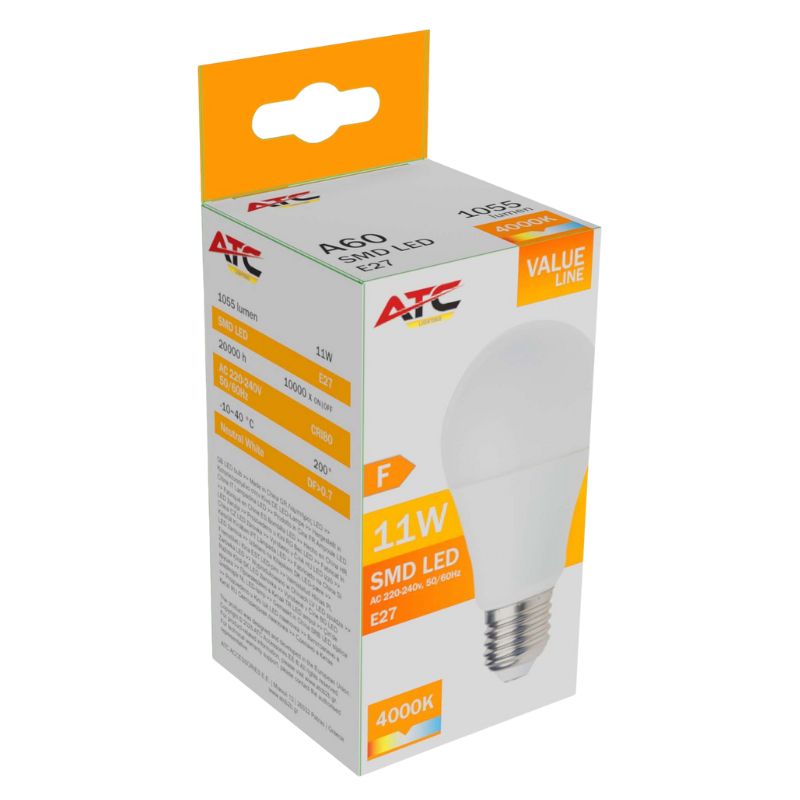 ATC SMD LED Λαμπτήρας A60 230V 11W/1055LM E27 4000K Atc