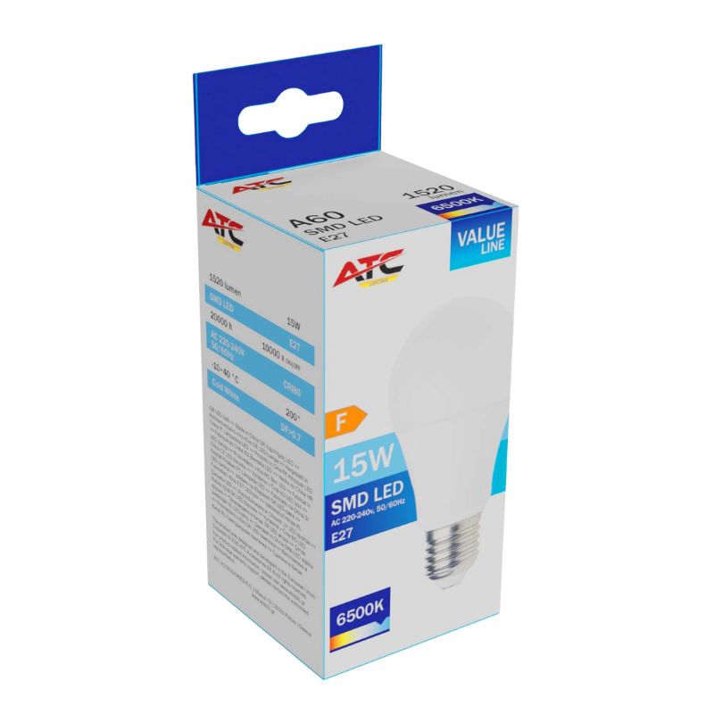 ATC SMD LED Λαμπτήρας A60 230V 15W/1520LM E27 6500K Atc