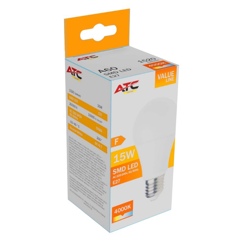 ATC SMD LED Λαμπτήρας A60 230V 15W/1520LM E27 4000K Atc