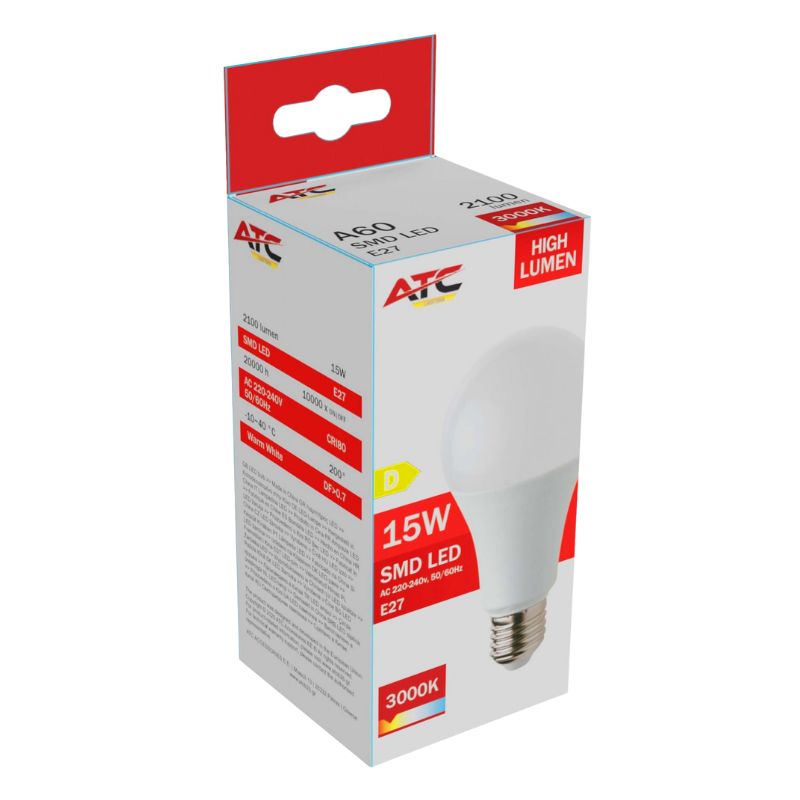 ATC SMD LED High Lumen Λαμπτήρας A60 230V 15W/2100LM E27 3000K Atc