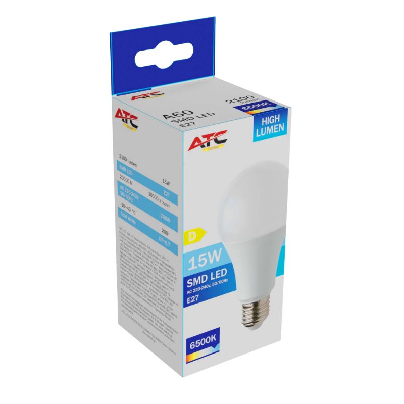 ATC SMD LED High Lumen Λαμπτήρας A60 230V 15W/2100LM E27 6500K Atc