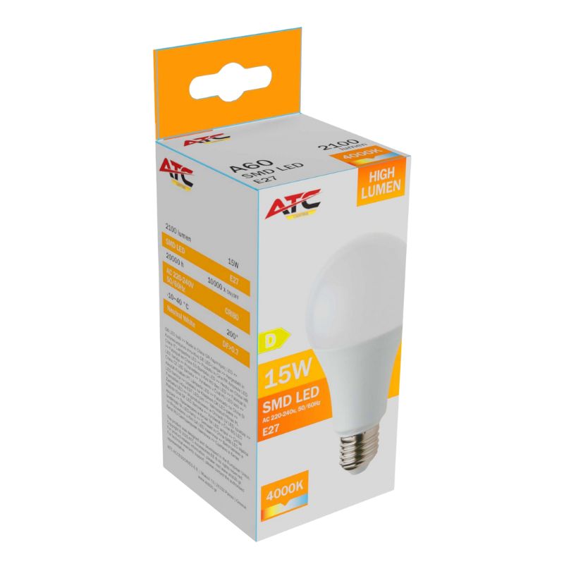 ATC SMD LED High Lumen Λαμπτήρας A60 230V 15W/2100LM E27 4000K Atc