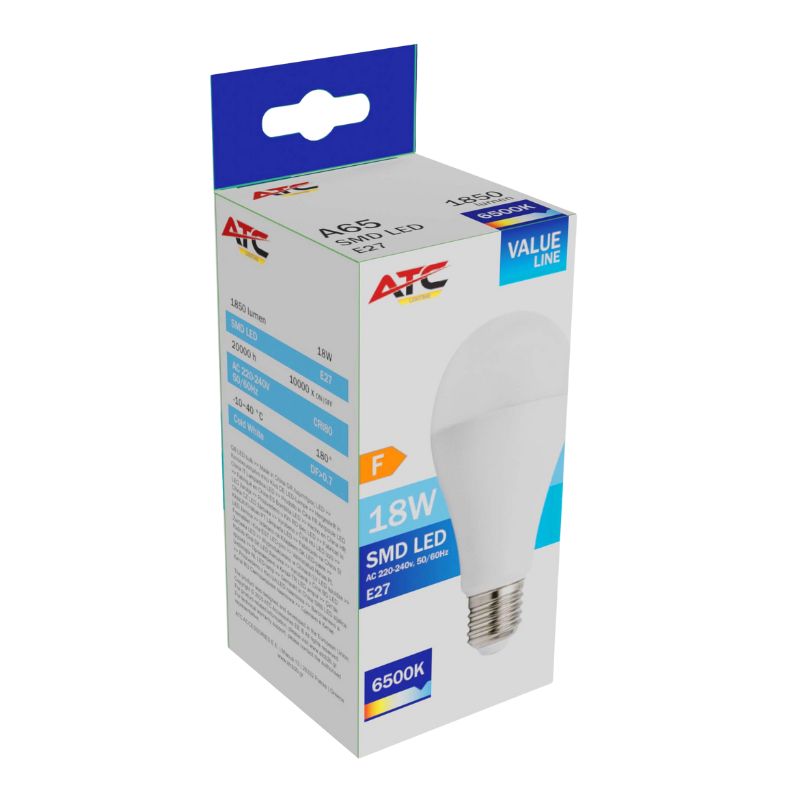 ATC SMD LED Λαμπτήρας A65 230V 18W/1850LM E27 6500K Atc