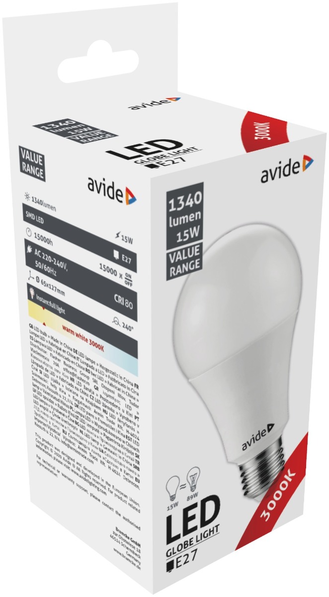 Avide LED Κοινή 15W E27 Θερμό 3000K Value Avide