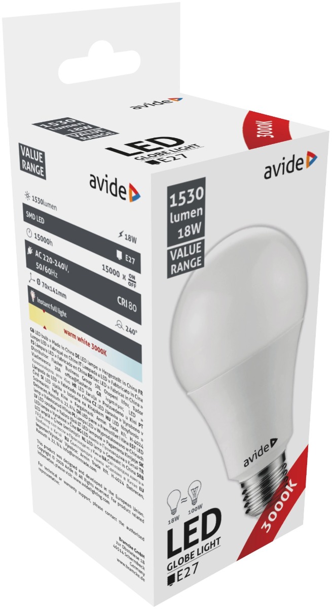 Avide LED Κοινή 18W E27 Θερμό 3000K Value Avide