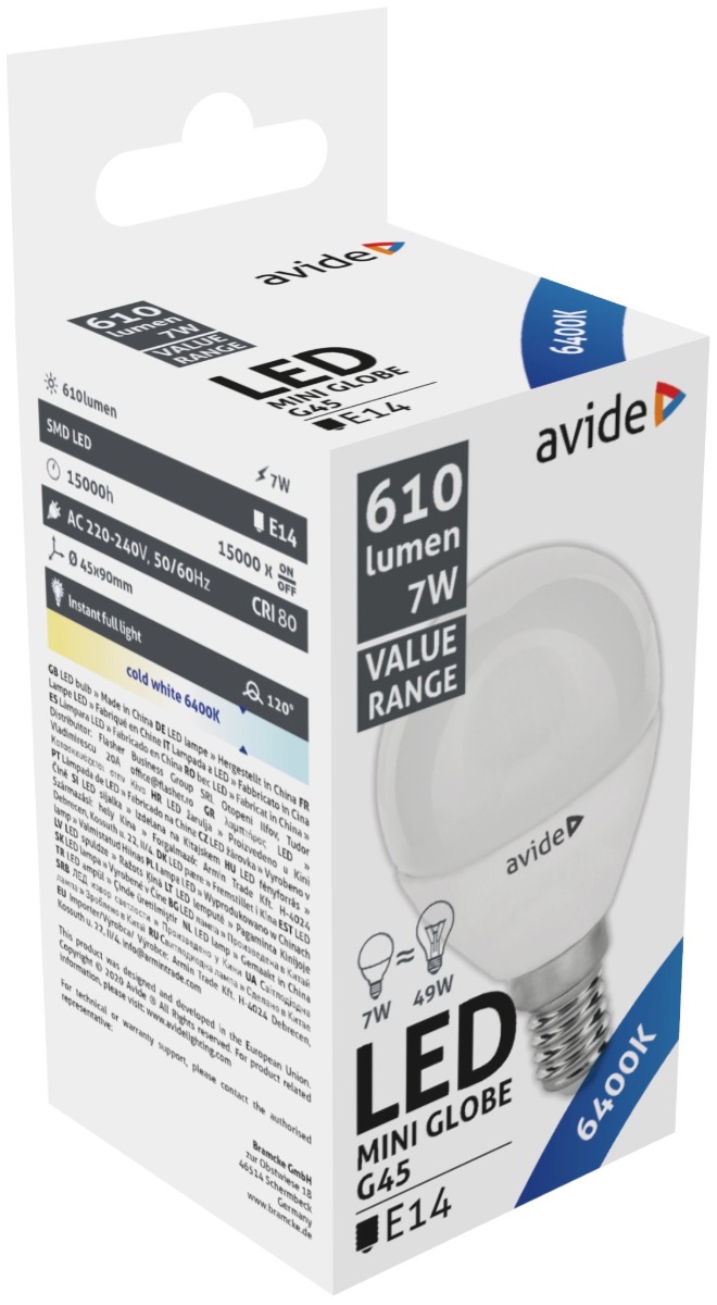 Avide LED Σφαιρική 7W E14 Ψυχρό 6400K Value Avide