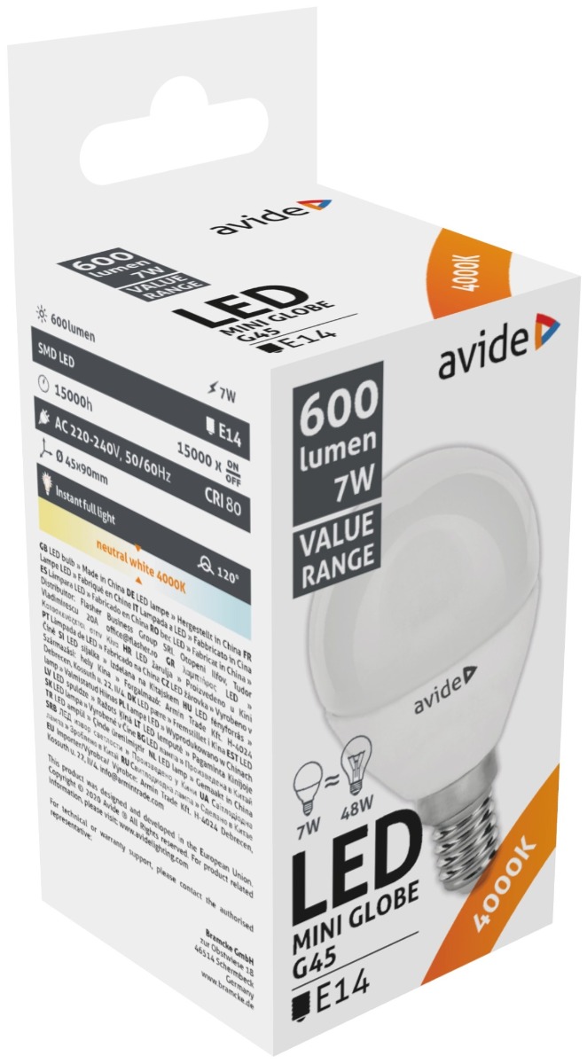 Avide LED Σφαιρική 7W E14 Λευκό 4000K Value Avide