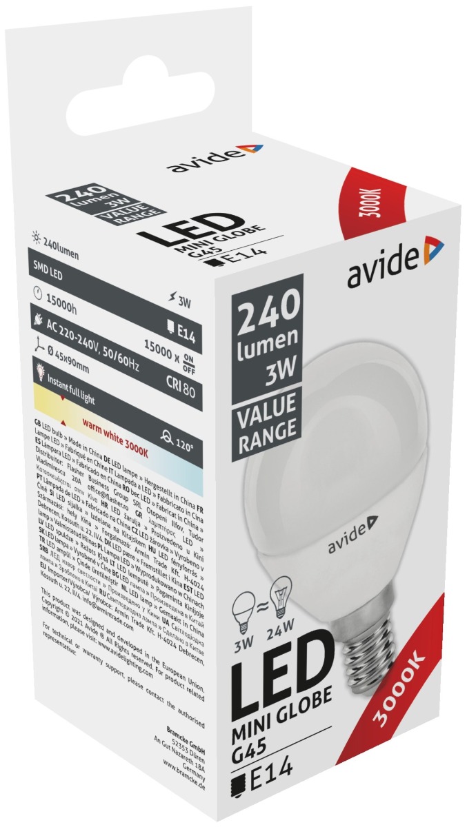 Avide LED Σφαιρική 3W E14 Θερμό 3000K Value Avide