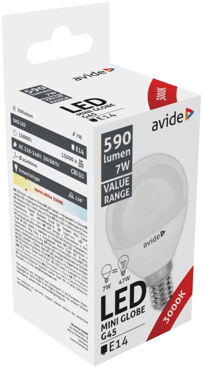 Avide LED Σφαιρική 7W E14 Θερμό 3000K Value Avide