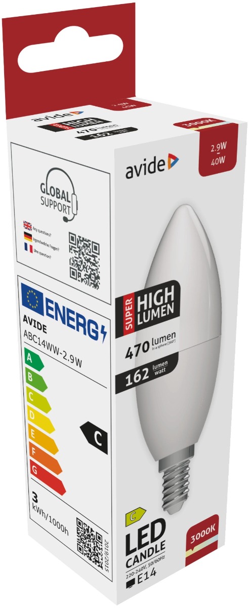 Avide LED Κερί 2.9W E14 Θερμό 3000K Super Υψηλής Φωτεινότητας Avide