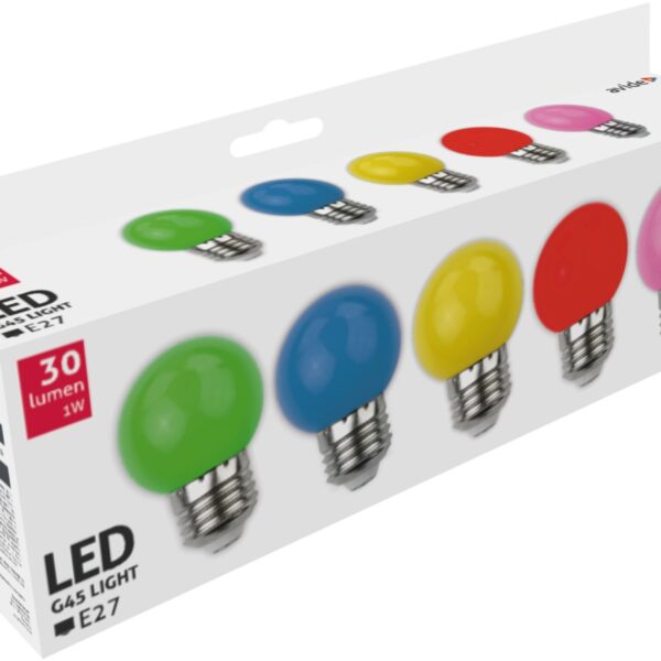 Avide LED Διακοσμητική Λάμπα G45 1W E27 (5τμχ) (Πράσινο/Μπλέ/Κίτρινο/Κόκκινο/Ρόζ) Avide