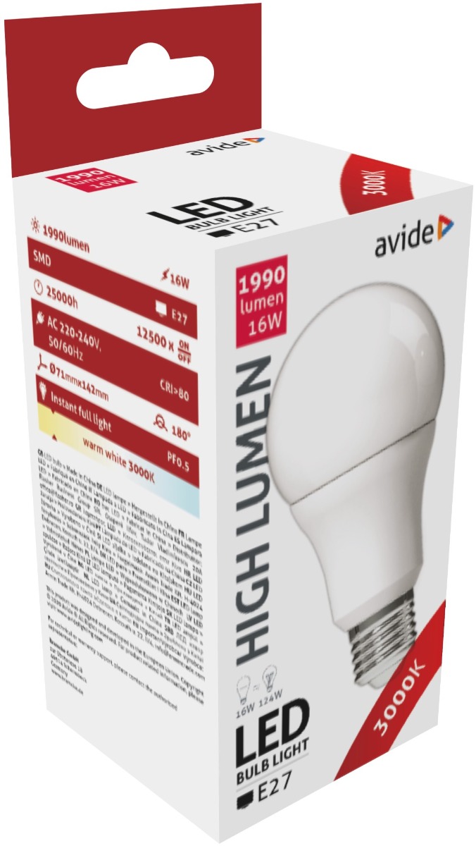 Avide LED Κοινή A70 16W E27 Θερμό 3000K Υψηλής Φωτεινότητας Avide
