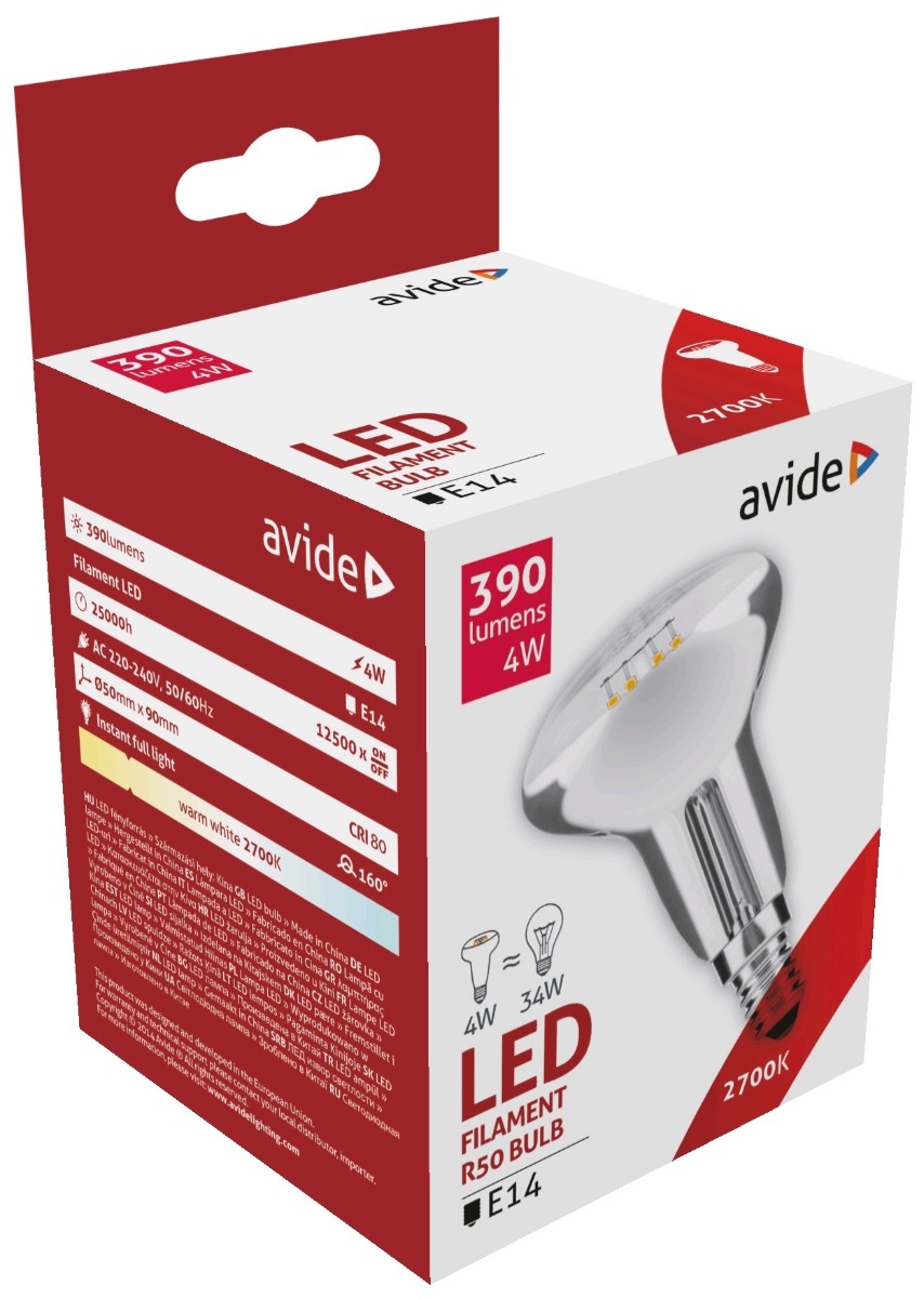 Avide LED Filament R50 4W E14 160° Θερμό 2700K Avide