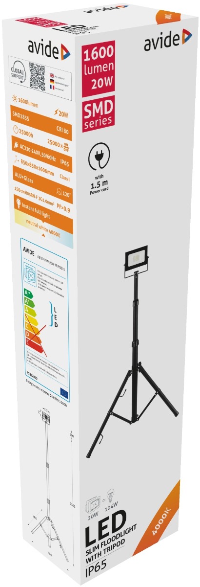 Avide LED Floodlight Slim SMD 20W White 4000K 1 Head with Tripod Avide