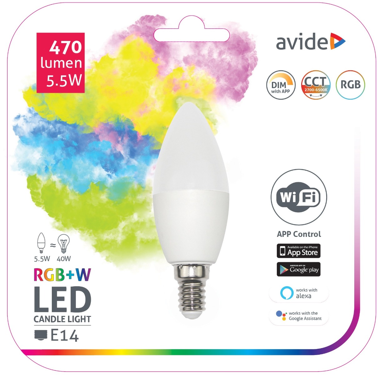 Avide LED Smart Κερί 5.5W RGB+W WIFI APP Control Avide