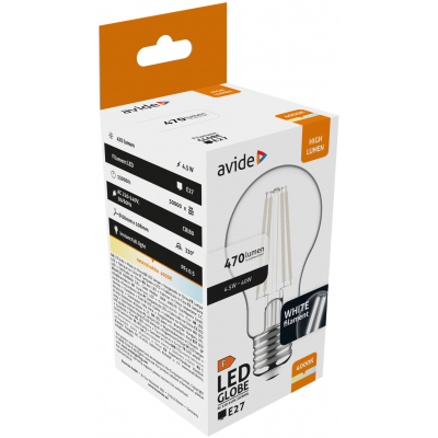Avide LED White Filament Σφαιρική 4.5W E27 NW 4000K Avide
