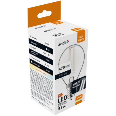 Avide LED White Filament Mini Σφαιρική 4.5W E14 NW 4000K Avide
