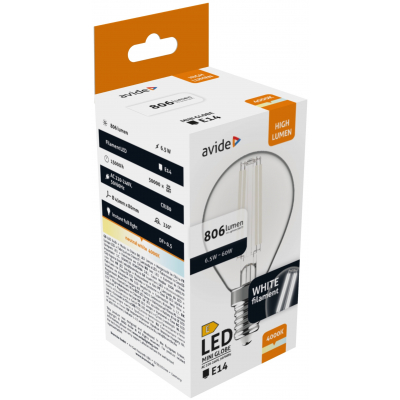 Avide LED White Filament Mini Σφαιρική 6.5W E14 NW 4000K Avide