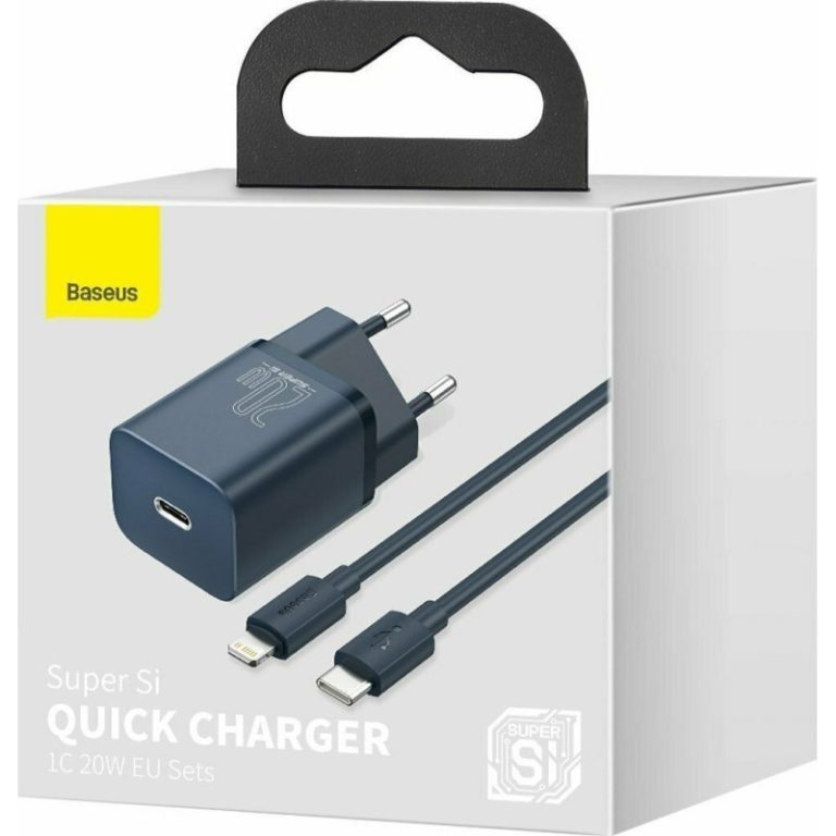 Baseus Φορτιστής με Θύρα USB-C και Καλώδιο USB-C - Lightning 20W Power Delivery Μπλε (Super Si)