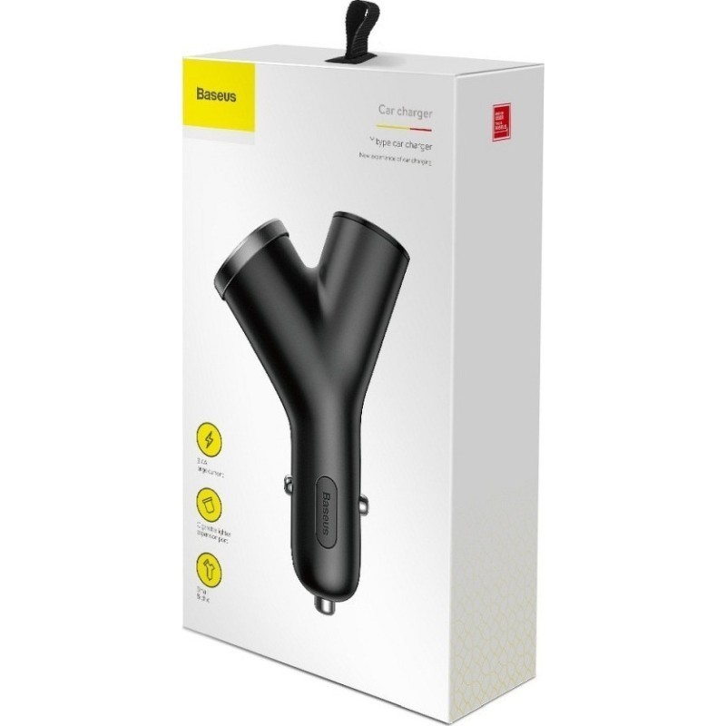 Baseus Φορτιστής Αυτοκινήτου Μαύρος με Θύρες: 2xUSB 1xΑναπτήρα