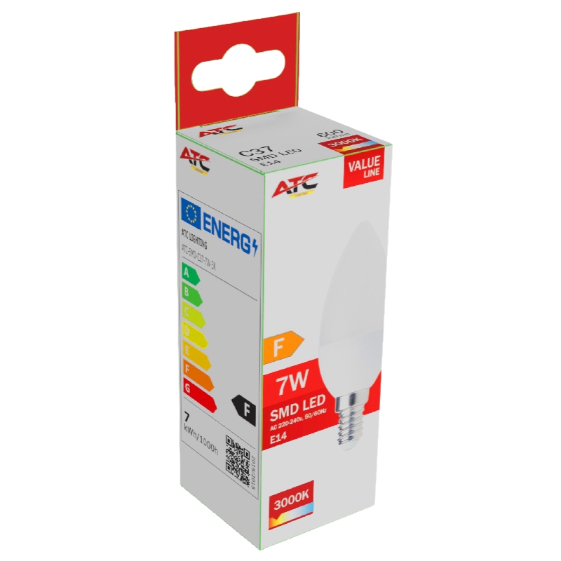 ATC SMD LED Κερί C37 230V 7W/600LM E14 3000K Atc
