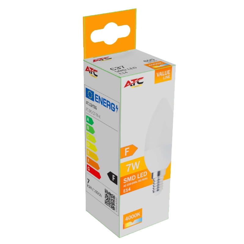 ATC SMD LED Κερί C37 230V 7W/600LM E14 4000K Atc