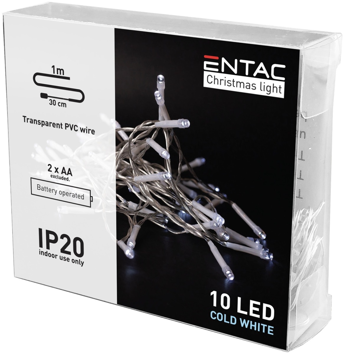 Entac Χριστουγεννιάτικα Εσωτερικά 10 LED Ψυχρό 1μ (2xAA Δεν περιλαμβ.) Entac