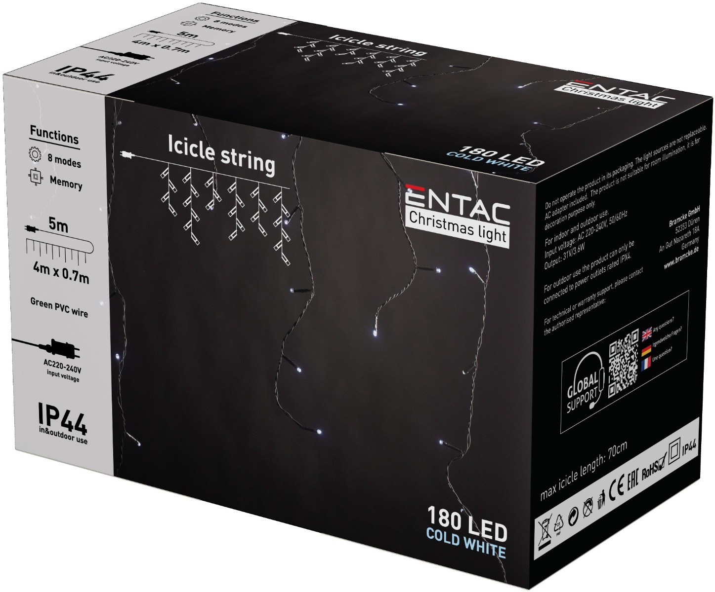 Entac Χριστουγεννιάτικα Κουρτίνα IP44 144 LED RGB 8x8 Λειτουργίες 1x1 Entac